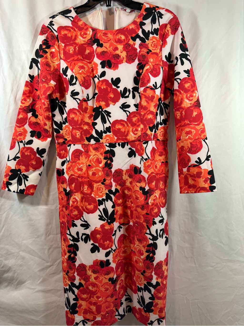 Frances Valentine Floral Orange Red Sheath Dress 6